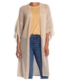 WILDFOX Cream Kelso Fringe Cotton Crochet Long Cardigan Size Large